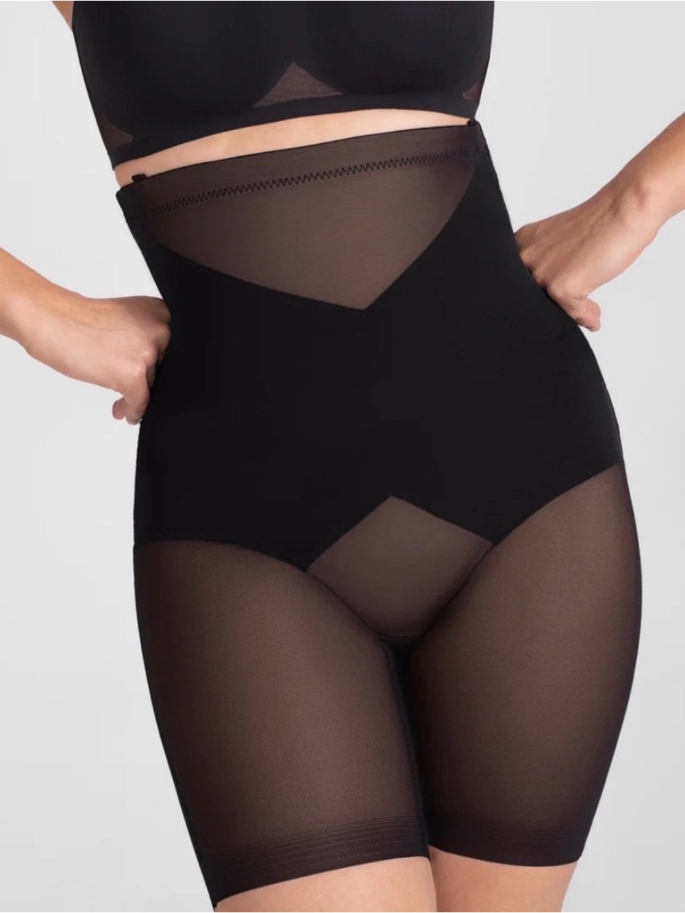 Honeylove Black High-Waist Shaping Shorts with Mesh Panels
